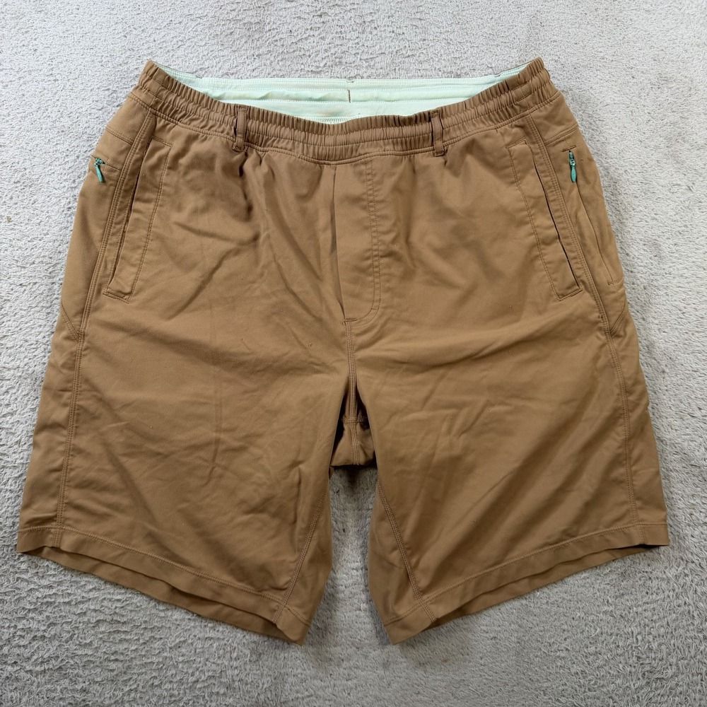 Birddogs Shorts Mens Large Brown Tan Long Lined Drawstring Nylon Stretch 9"